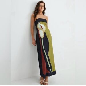 Commense Strapless Maxi Dress with Floral Design